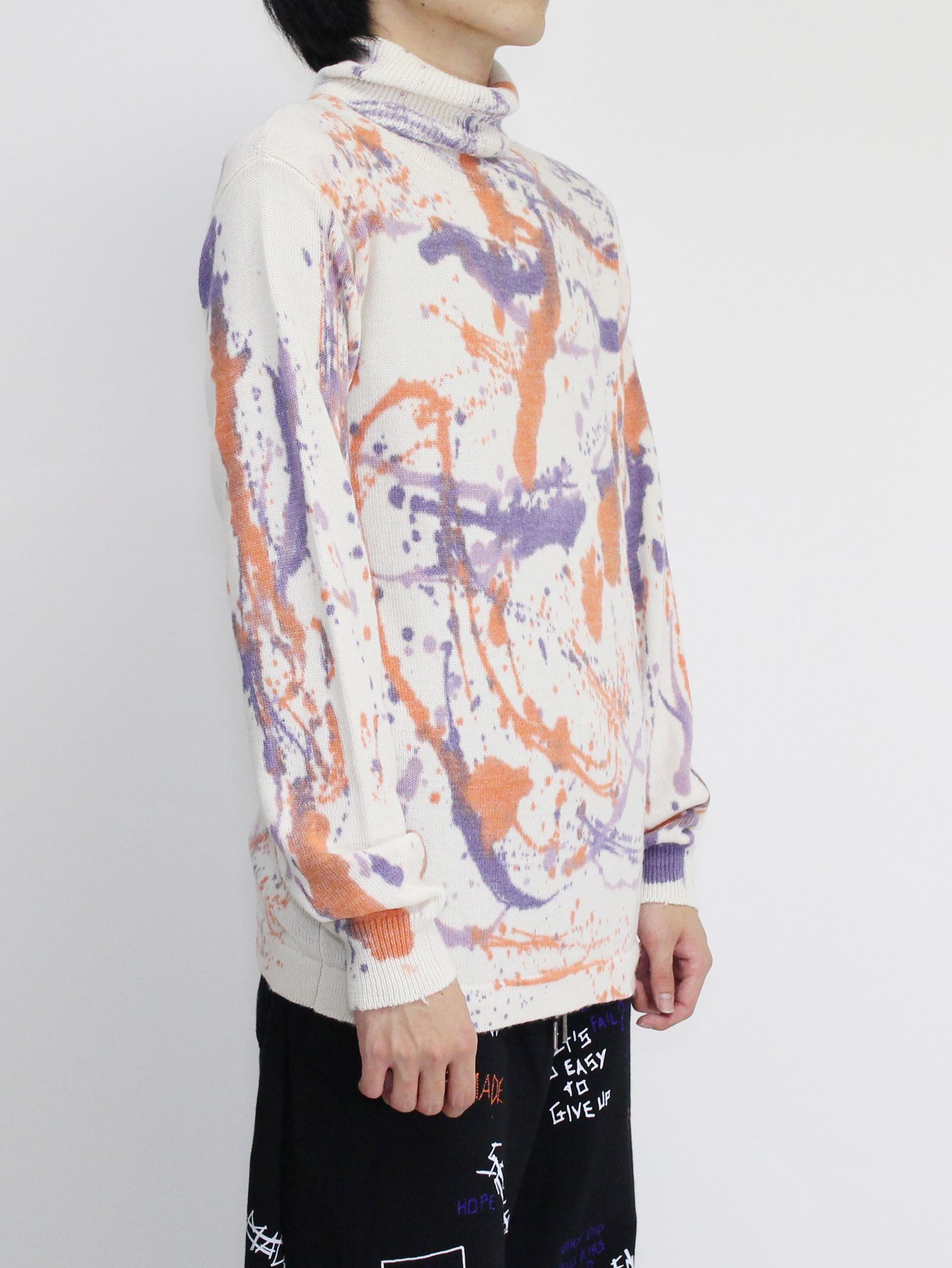 【20AW】ペイント タートルネック ニット / HANDMADE  PAINTED  TURTLENECK / オフホワイト × マルチ