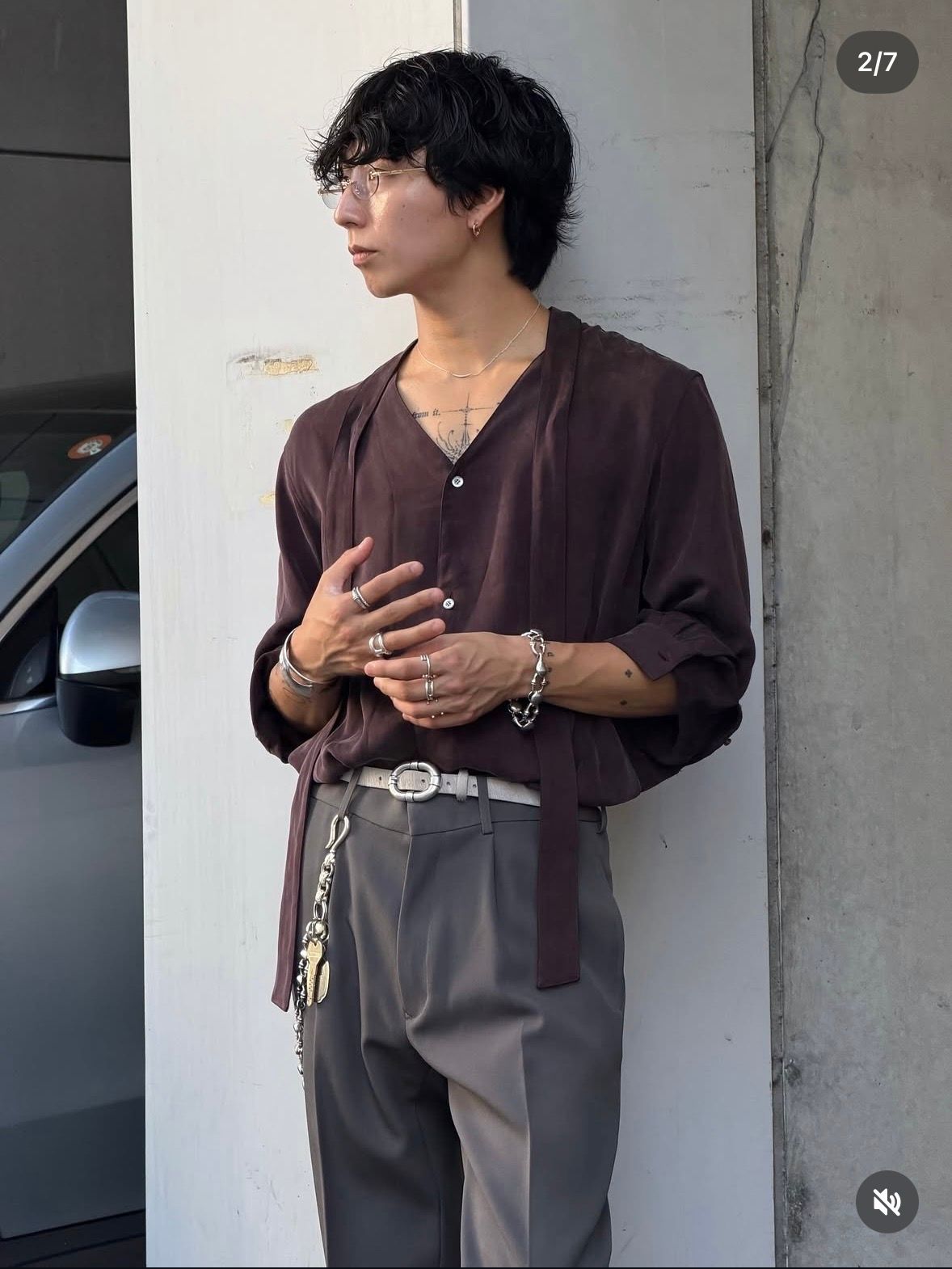 【26AW】Vネック ボウタイ ブラウス 長袖 シャツ / V-NECK BOW TIE BLOUSE .16 / OXBLOOD(ブラッド)