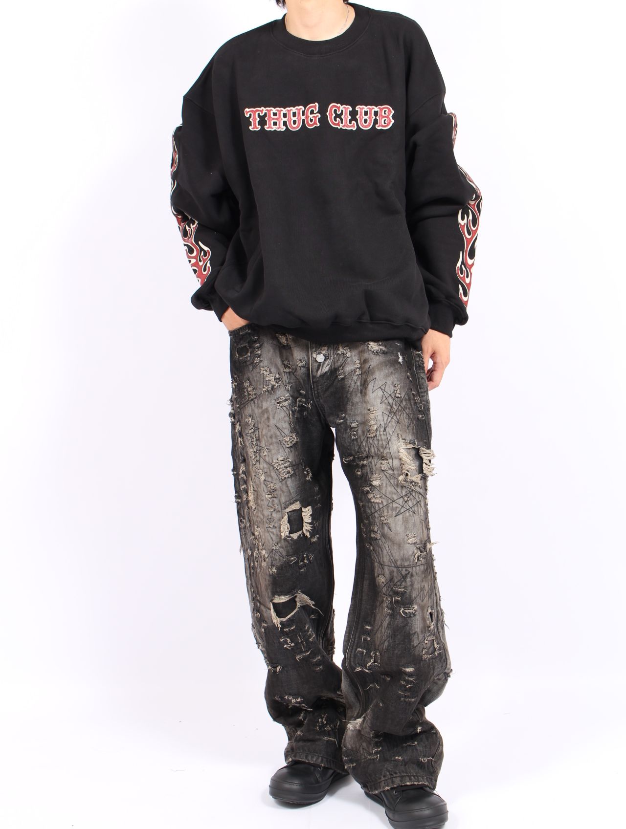 【25AW】レザー フレーム スウェットシャツ / LEATHER FLAME SWEATSHIRT / ブラック