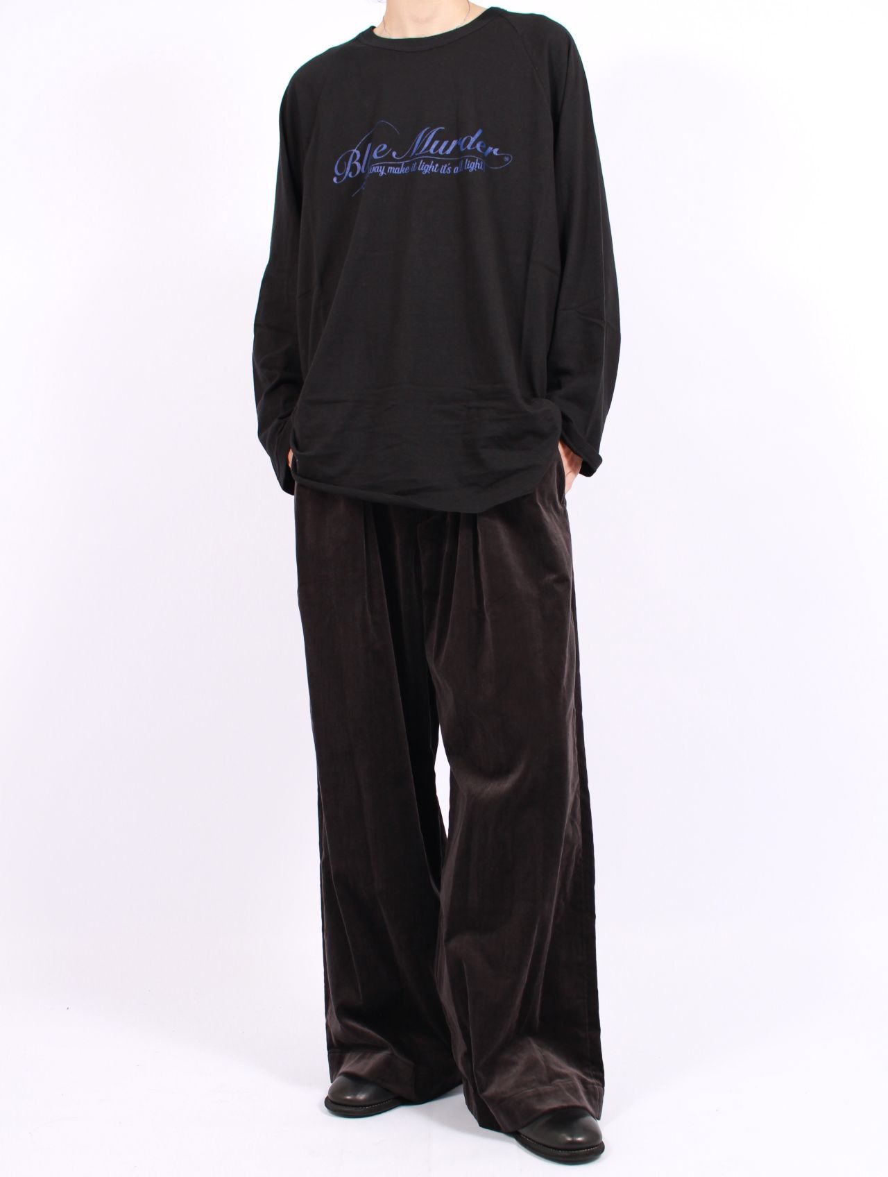 【25AW】"D"バックル スーパー ワイド ベロア パンツ / "D" BUCKLE SUPER WIDE VELOR PANTS / ブラック