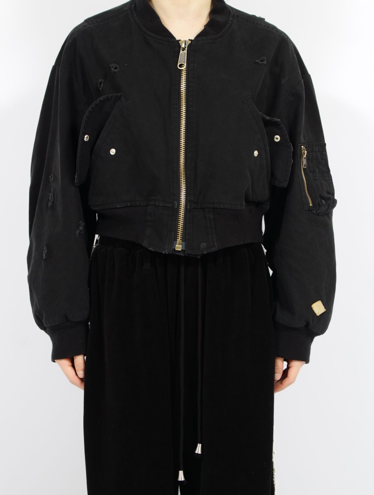 【25SS】コットン ディストレスド ショート フライト ジャケット / COTTON DISTRESSED SHORT FLIGHT JKT / ブラック