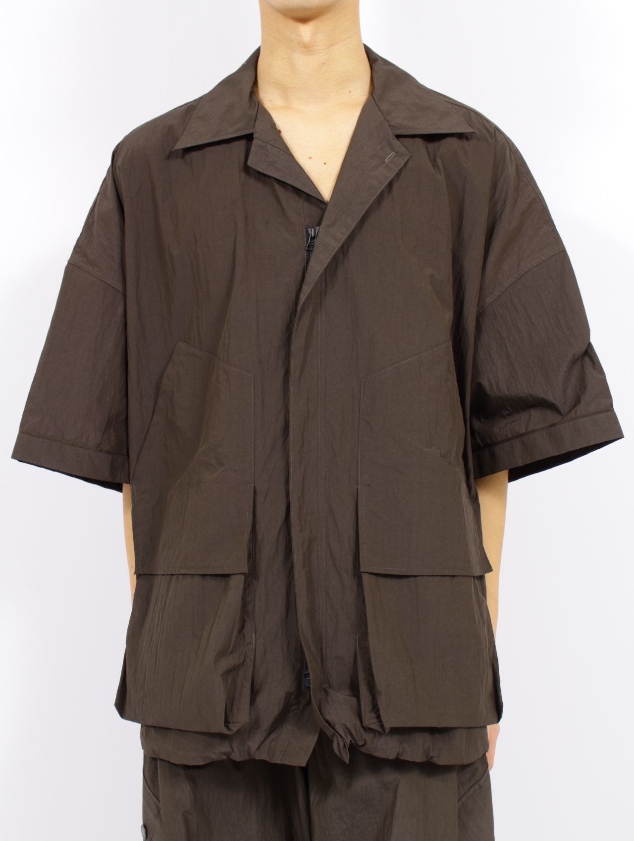 【25SS】ワッシャーナイロン ハーフスリーブ ハンティング シャツ / WASHER NYLON HALF SLEEVE  HUNTING SHIRT / バッファローブラウン