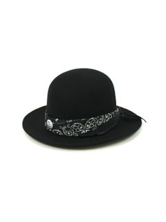 バンダナ&バッジ ハット / BLACK HAT WITH EMBROIDERY / ブラック