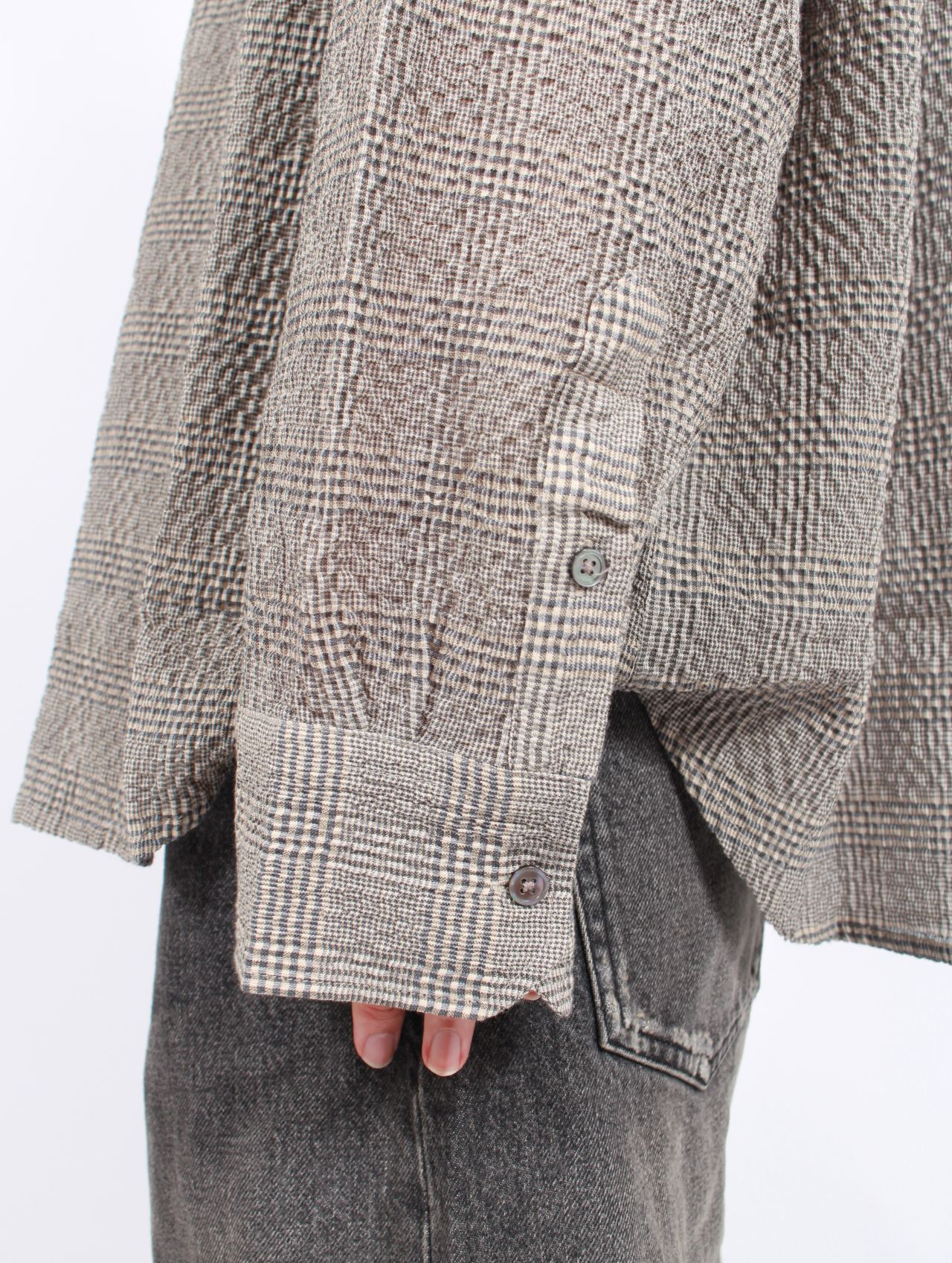 【25AW】ルーム シャツ 長袖 チェック / ROOM SHIRT / CRINKLED GREY CHECK(グレーチェック)
