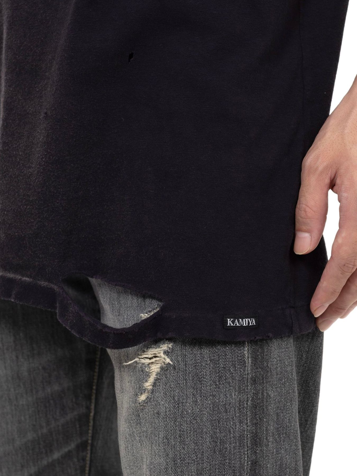 【25SS】"カミヤ-スネーク" ディストレスド Tシャツ 半袖 カットソー / “KMY-SNAKE” DISTRESSED TEE / ブラック