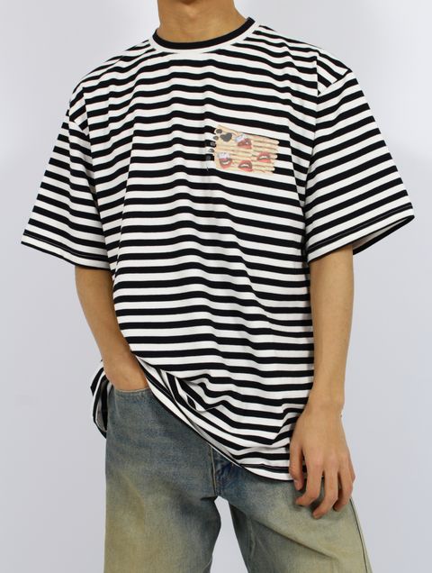 【25SS】ミセス 若井さん着用 ボーダー プリント Tシャツ 半袖 / BORDER PRINT TEE / ブラック