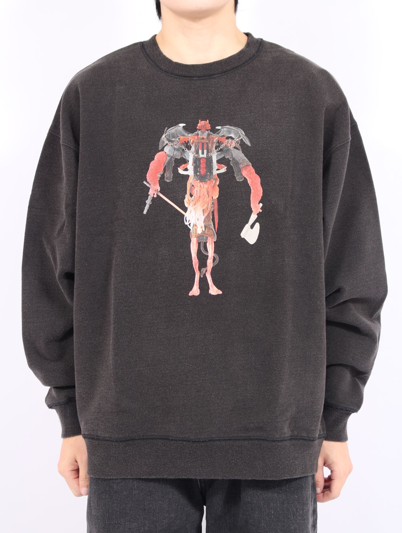 【25AW】佃弘樹 Heartwork Mixed media グラフィック スウェット / Hiroki Tsukuda ART ROBO GRAPHIC SWEAT / ブラック