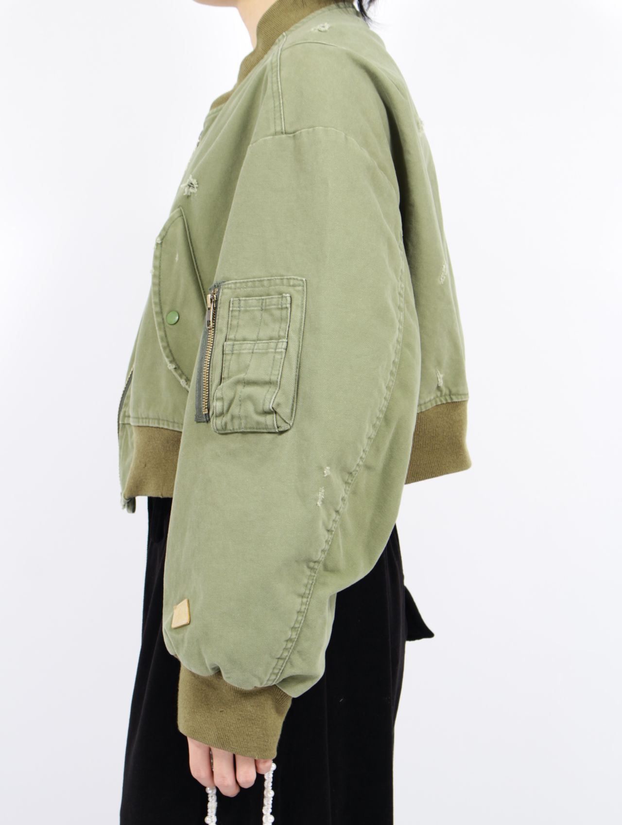 【25SS】コットン ディストレスド ショート フライト ジャケット / COTTON DISTRESSED SHORT FLIGHT JKT / オリーブ