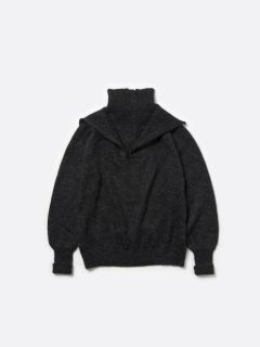 モヘア ダブル ハイネック プルオーバー ニット トップス / MOHAIR DOUBLE HIGH NECK P/O KNIT .12 / チャコール