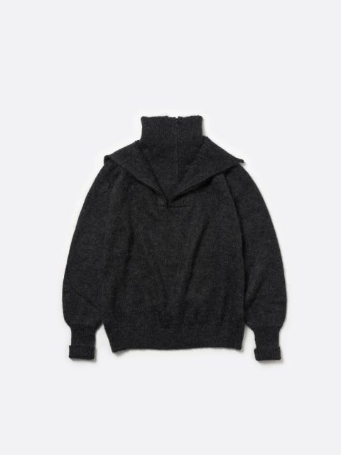 モヘア ダブル ハイネック プルオーバー ニット トップス / MOHAIR DOUBLE HIGH NECK P/O KNIT .12 / チャコール