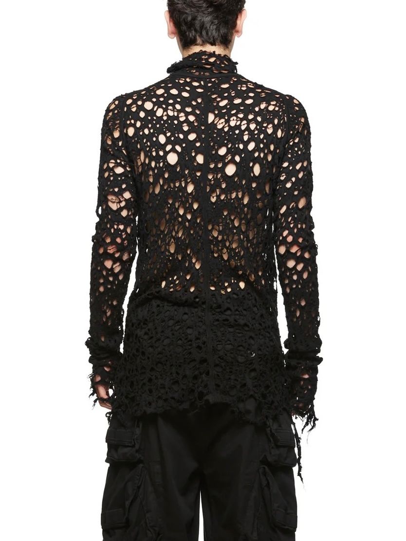 【24AW】ハイネック ラプチュア ニット / WOOL DAMAGE JACQUARD / ブラック