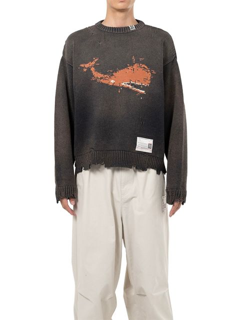 【25AW】クジラ ジャガード ニット セーター / WHALE JACQUARD KNIT PULLOVER / ブラック