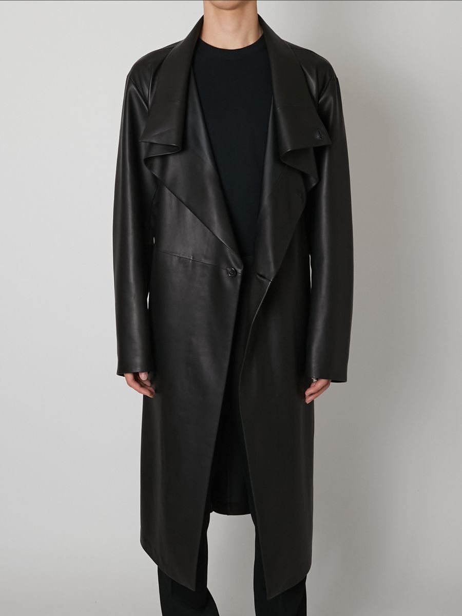 【27SS】アンライニング シープ レザー コート トレンチコート / UNLINED SHEEP LEATHER COAT / ブラック