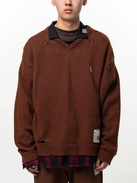 【26AW】 トリプル レイヤード カラード プルオーバー / TRIPIE LAYERED COIIARED KNIT SWEATER / ブラウン