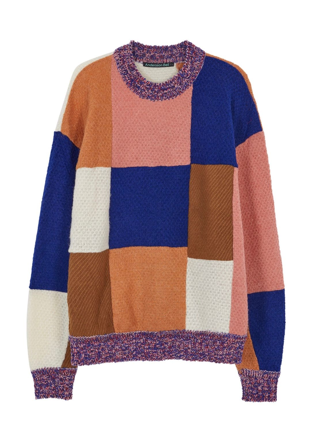 【21AW】マルチドッキング ブロックカラーニット / MONDRO CREW-NECK SWEATER / ピンク / ブラウン