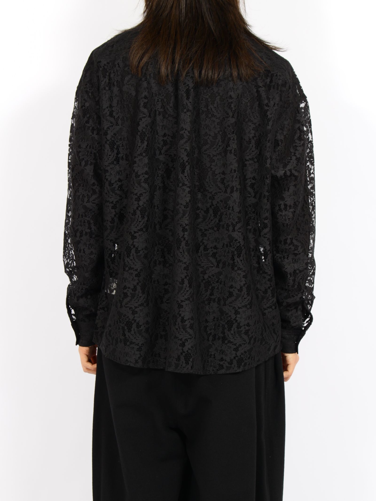 【26AW】フラワーレース ボウタイ シャツ 花柄レース 長袖シャツ / FLOWER LACE BOW TIE SHIRT / ブラック