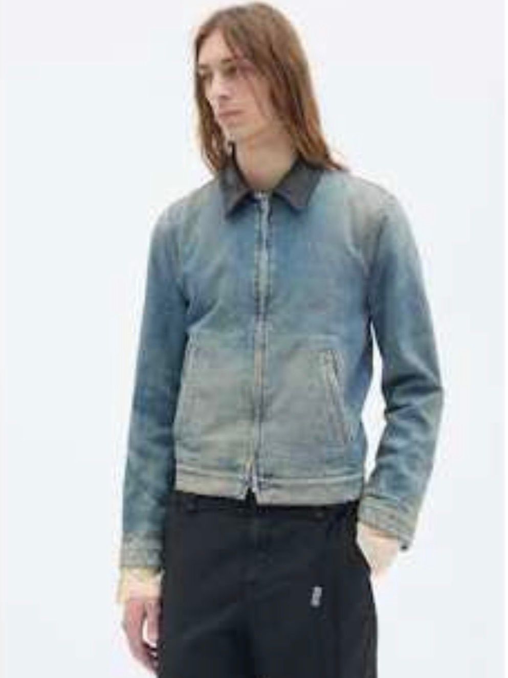 【27SS】トイヴォスリムフィット ジップアップブルゾン デニム スタンドカラーブルゾン ドリズラー / TOIVO SLIM FIT ZIPPED BLOUSON WITH LEATHER CONTRAST COLLAR / スカイブルー