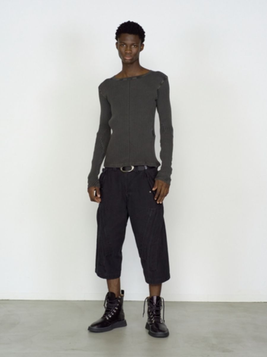 リブ ロングスリーブ Tシャツ 長袖 カットソー / RIBBED LONG SLEEVE T SHIRT / フェードグレー