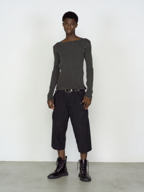 リブ ロングスリーブ Tシャツ 長袖 カットソー / RIBBED LONG SLEEVE T SHIRT / フェードグレー