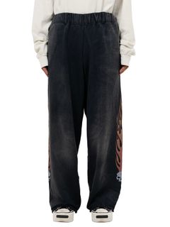 【25AW】スカル フレイム ディストレスド スウェット パンツ / "SKULL FLAME" DISTRESSED SWEAT PANTS / ブラック