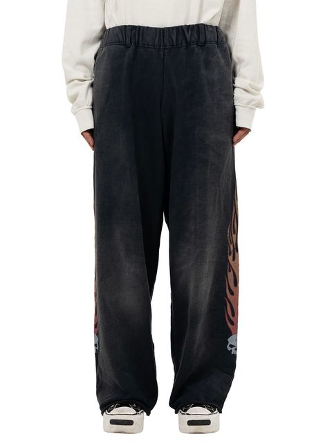 【25AW】スカル フレイム ディストレスド スウェット パンツ / "SKULL FLAME" DISTRESSED SWEAT PANTS / ブラック