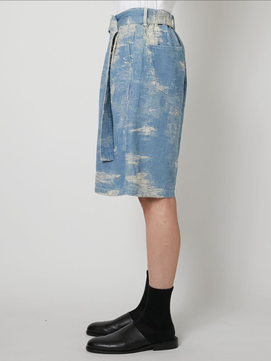 【27SS】ベルテッド デニム ショーツ ジャガードデニム ハーフパンツ / BELTED DENIM SHORTS / INDIGO BLEACH (インディゴ ブリーチ)