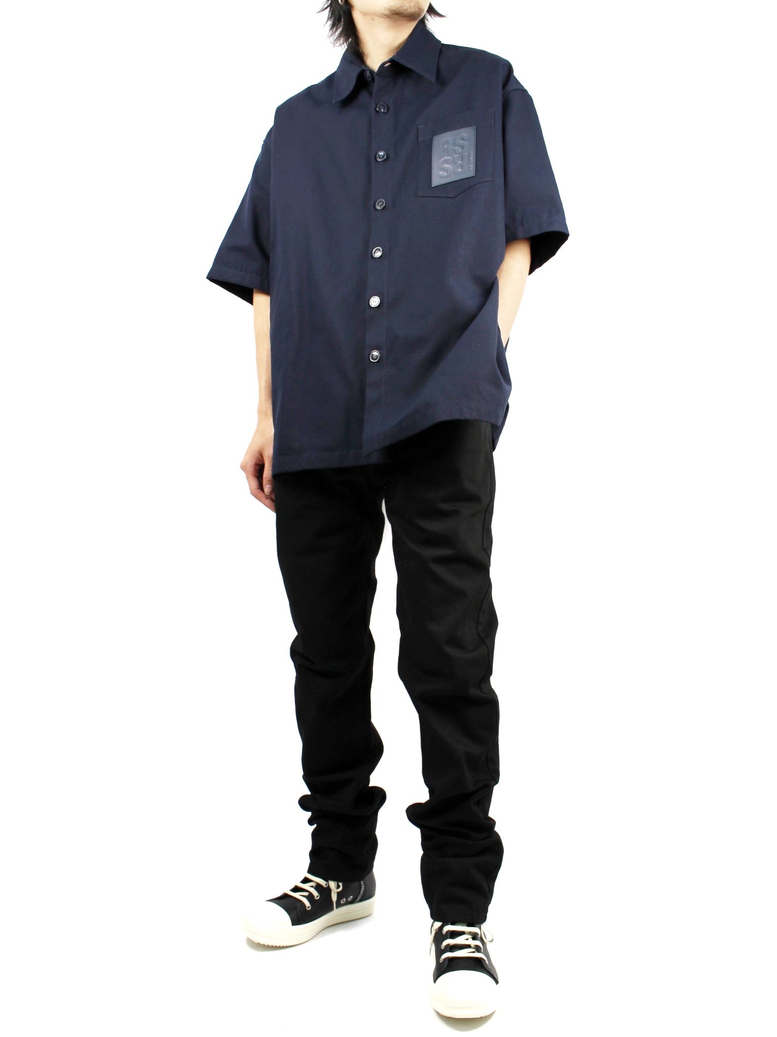 RAF SIMONS ラフシモンズ 23SS Oversized S Denim Shirts オーバーサイズロゴワッペン付デニム半袖ジャケット 231-M245 イエロー