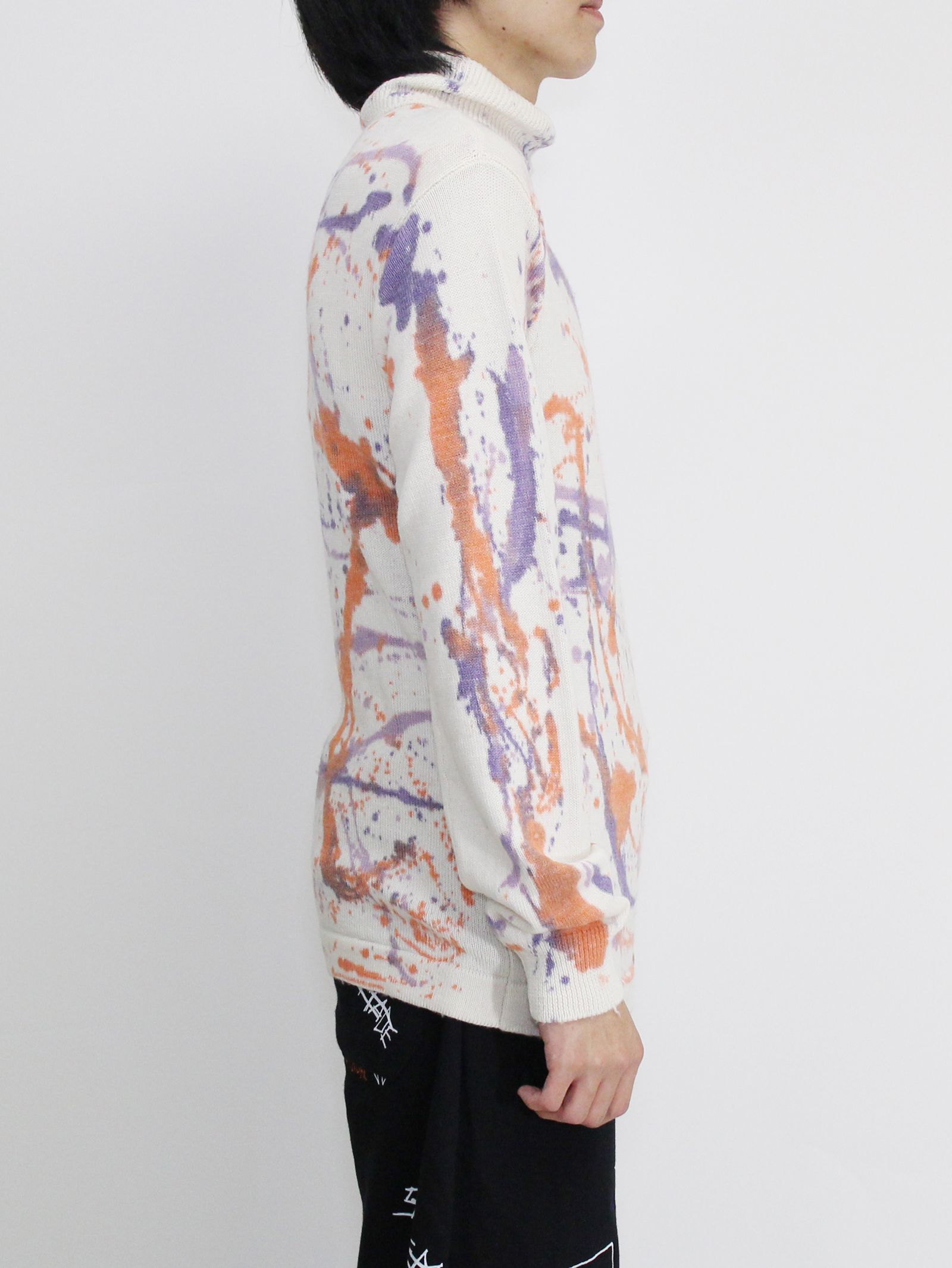 【20AW】ペイント タートルネック ニット / HANDMADE  PAINTED  TURTLENECK / オフホワイト × マルチ