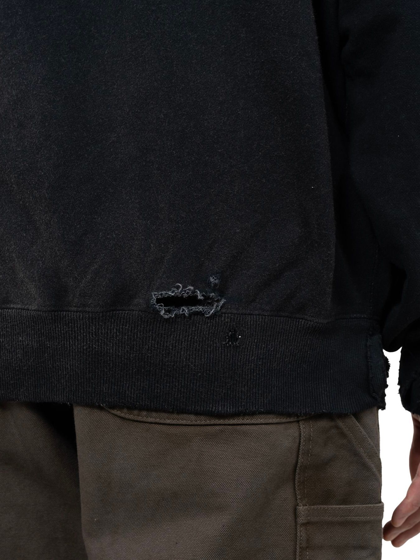 【25AW】ディストレスド ヘンリーネック パーカー / DISTRESSED HENRY NECK HOODIE / ブラック