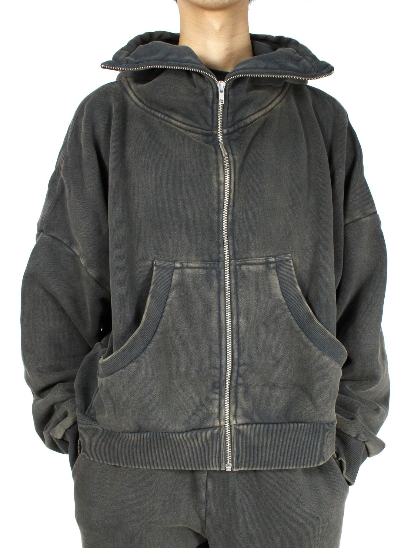 entire studios FULL ZIP WASHED BLACK Sパーカー