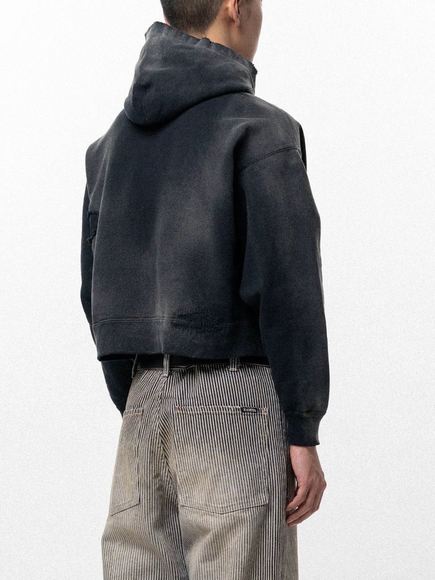 【26SS】リペアド ネイム パッチ ジップ ショート フーディー / REPAIRED NAME PATCH ZIP SHORT HOODIE / ブラック