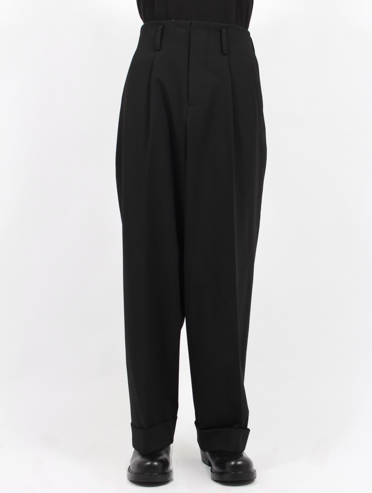 【25AW】フロー ワイド ターンアップ パンツ / FLOW WIDE TURN-UP PANTS / ブラック