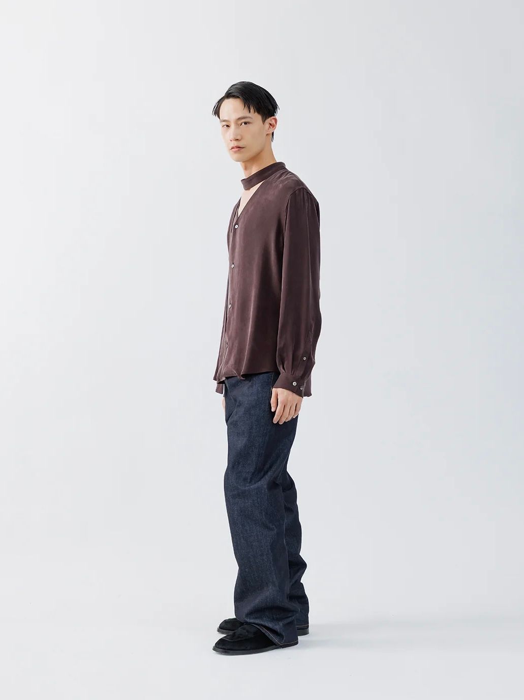 【26AW】Vネック ボウタイ ブラウス 長袖 シャツ / V-NECK BOW TIE BLOUSE .16 / OXBLOOD(ブラッド)