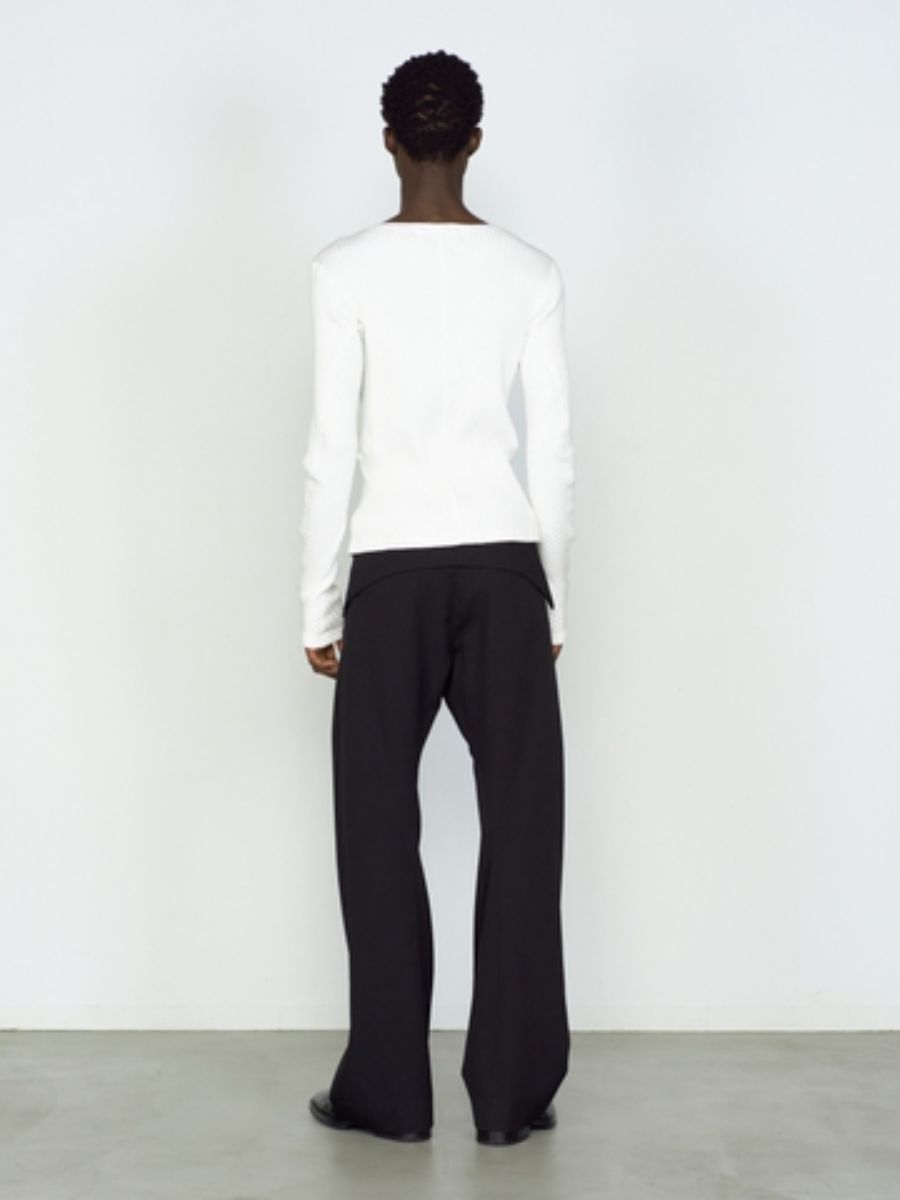 リブ ロングスリーブ Tシャツ 長袖 カットソー / RIBBED LONG SLEEVE T SHIRT / ホワイト