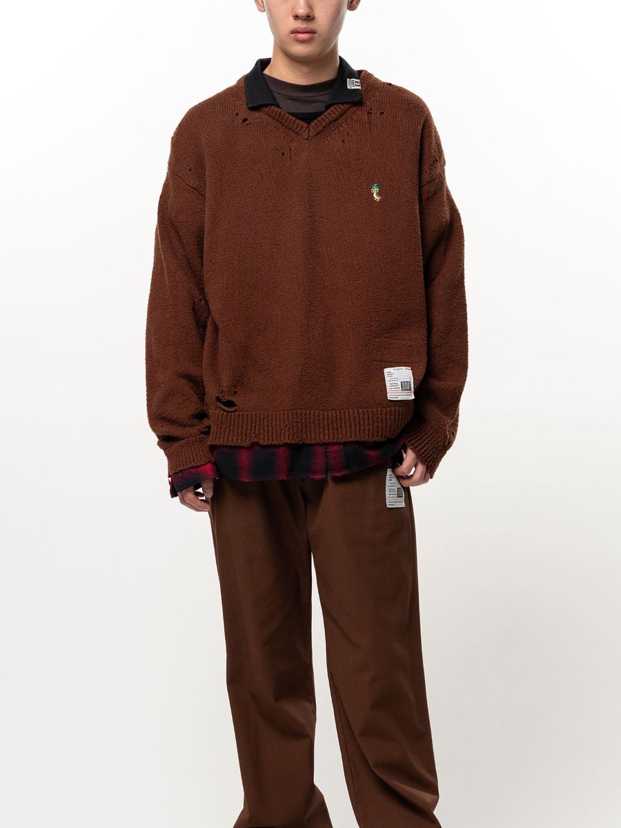トリプル レイヤード カラード ニット セーター / TRIPLE LAYERED COLLARED KNIT SWEATER / ブラウン