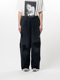 【26SS】REPAIRED NAME PATCH WIDE SWEAT PANTS / ブラック