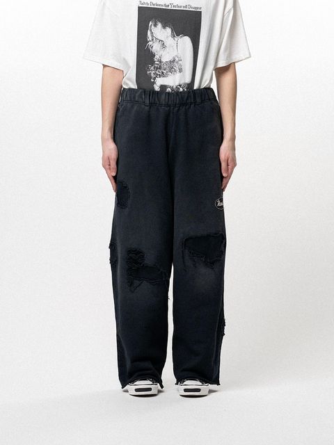 【26SS】REPAIRED NAME PATCH WIDE SWEAT PANTS / ブラック