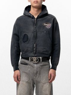 【26SS】リペアド ネイム パッチ ジップ ショート フーディー / REPAIRED NAME PATCH ZIP SHORT HOODIE / ブラック