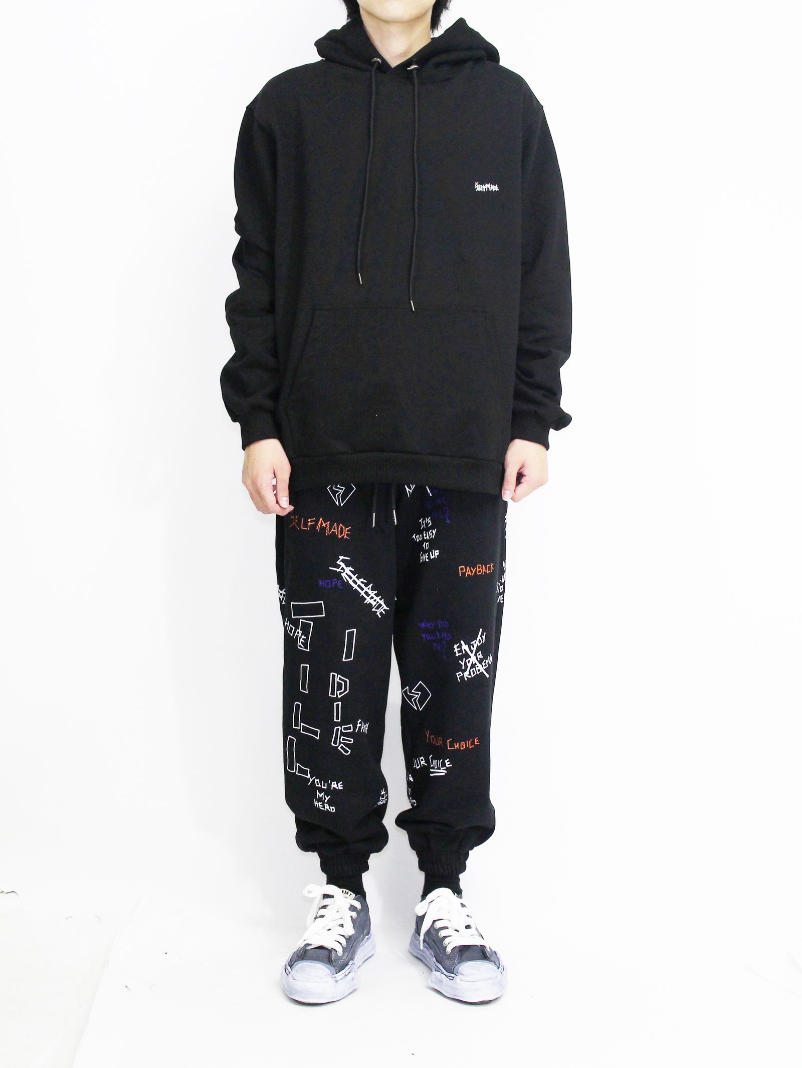【20AW】バック刺繍柄 タオル地ワッペン パーカー / ACK HOODIE EMBROIDERED / ブラック × イエロー
