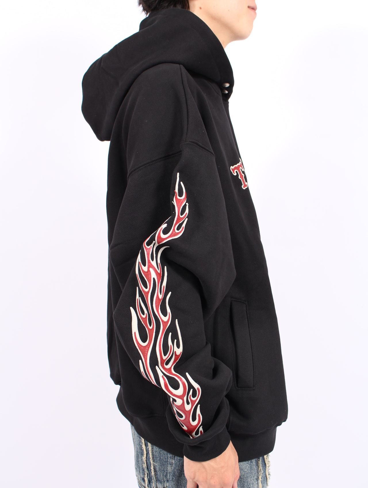【25AW】レザー フレーム パーカー / LEATHR FLAME HOODIE / ブラック
