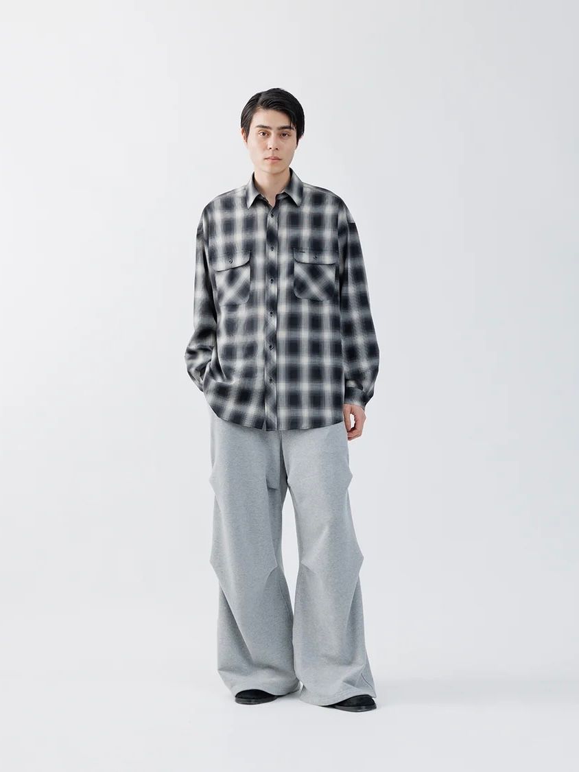 【26AW】ウォッシャブル ウール チェック シャツ / WASHABLE WOOL OMBRE CHECK SHIRTS .16 / GRAN BLACK(ブラック)