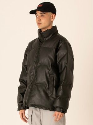 フェイクレザー ダウン ジャケット / PU FAKE LEATHER DOWN JACKET / ブラック
