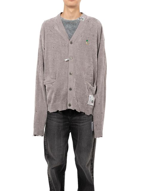 【25AW】ディストレスド ニット カーディガン / DISTRESSED KNIT CD / グレー