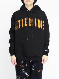 【20AW】刺繍柄 ダメージ加工 パーカー / BLACK  HOODIE  WITH  RIPPED  EMBROIDERY / ブラック × オレンジ