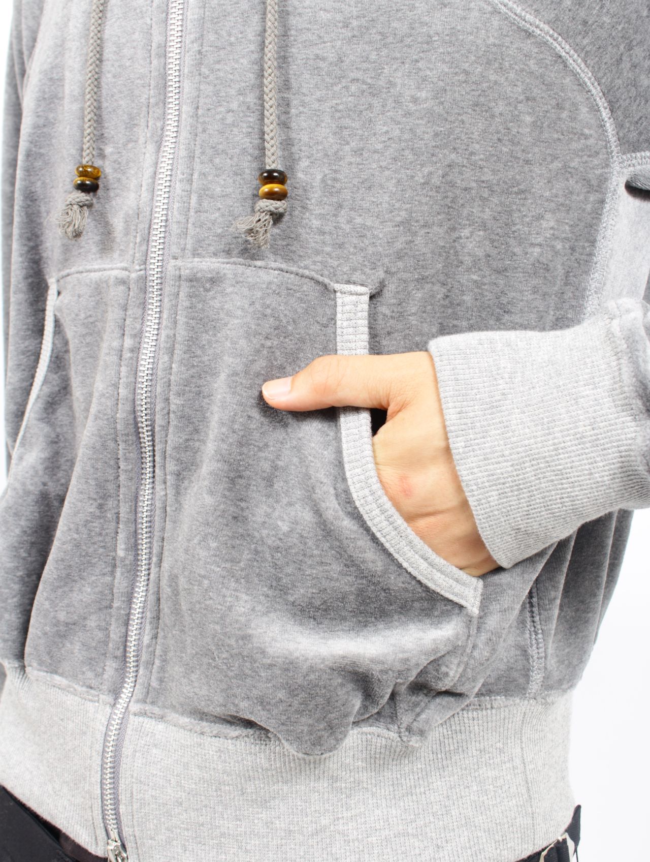 【25AW】 ベロア ジップアップ フーディー パーカー / VELOUR ZIP UP HOODIE / HEATHER GREY(ヘザーグレー)