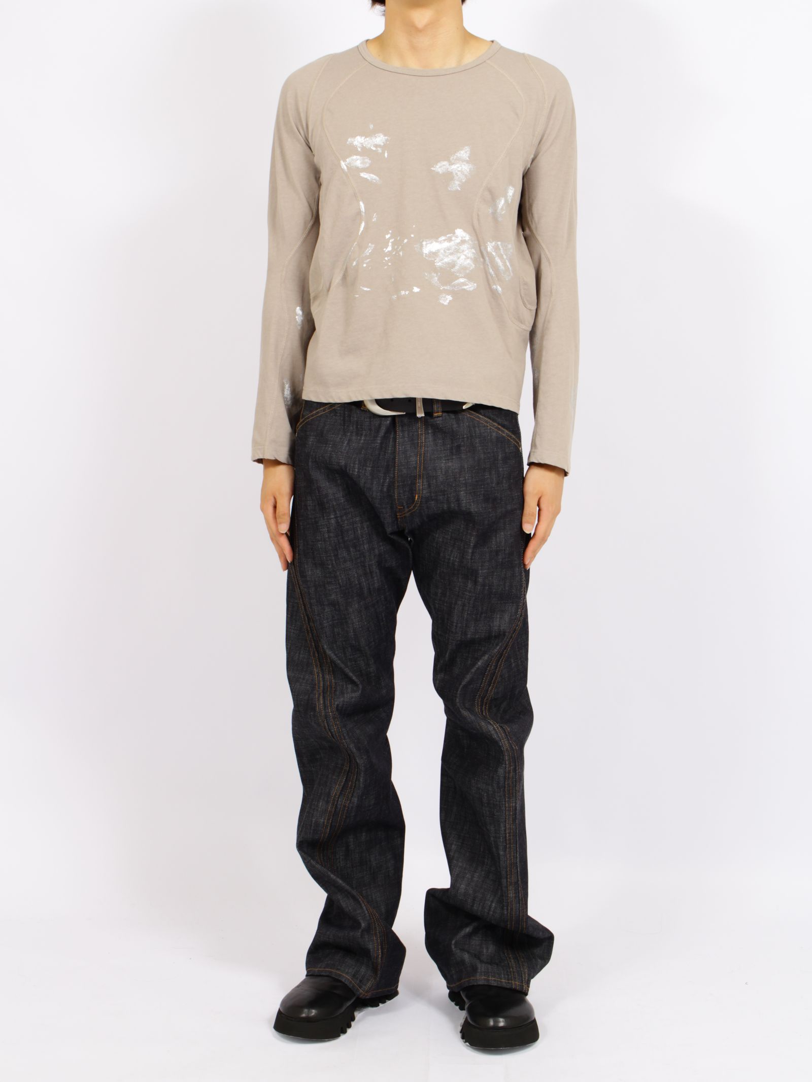 【26AW】フォイル プリント スプラッター ロング スリーブ Tシャツ 銀箔 長袖 カットソー / FOIL PAINT SPLATTER LONG SLEEVE T-SHIRT / CLAY(ベージュ)