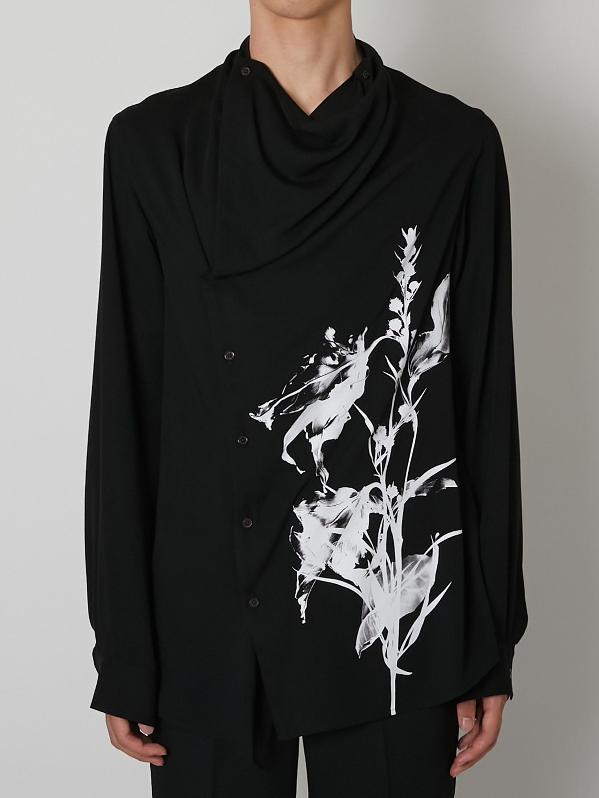 【27SS】ドレープド デザイン シャツ 花柄 長袖シャツ / DRAPED DESIGN SHIRT / ブラック