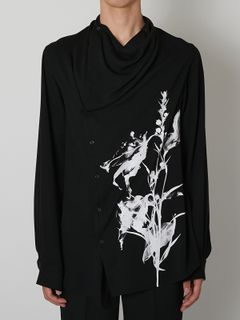 【27SS】ドレープド デザイン シャツ 花柄 長袖シャツ / DRAPED DESIGN SHIRT / ブラック