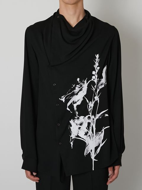 【27SS】ドレープド デザイン シャツ 花柄 長袖シャツ / DRAPED DESIGN SHIRT / ブラック