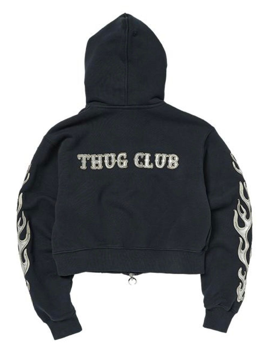 【25AW】レザー フレーム クロップド ジップアップ パーカー / LEATHER FLAME CROPPED HOODED ZIP-UP / ネイビー